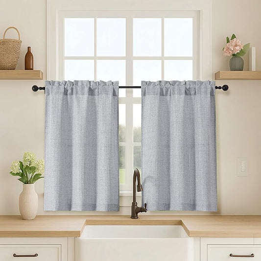 OVZME 2 Panels Grey Cafe Curtains 36 Inch Length, Thick Textured Small Kitchen by OVZME