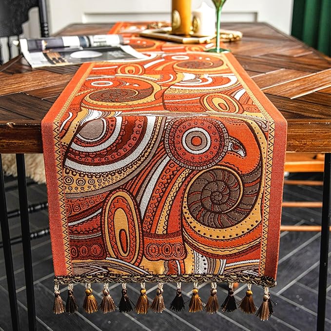 13×72 Inch Table Runner, Retro-Luxury Tassels Series by Unknown