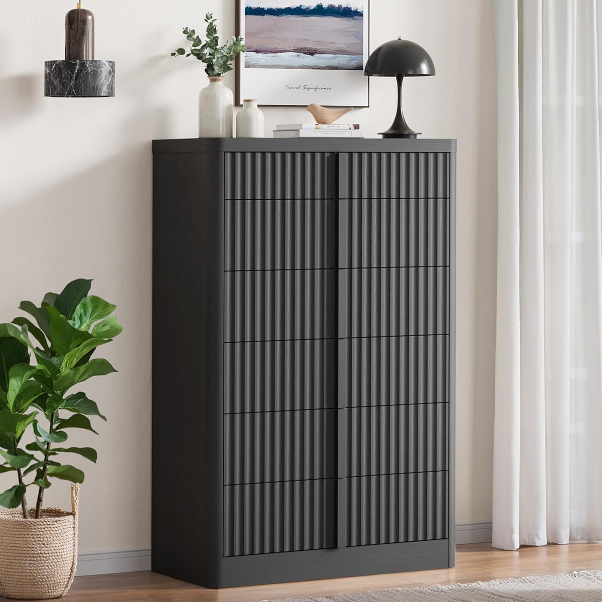fluted dresser for bedroom, 48" tall 6 drawer, main product view