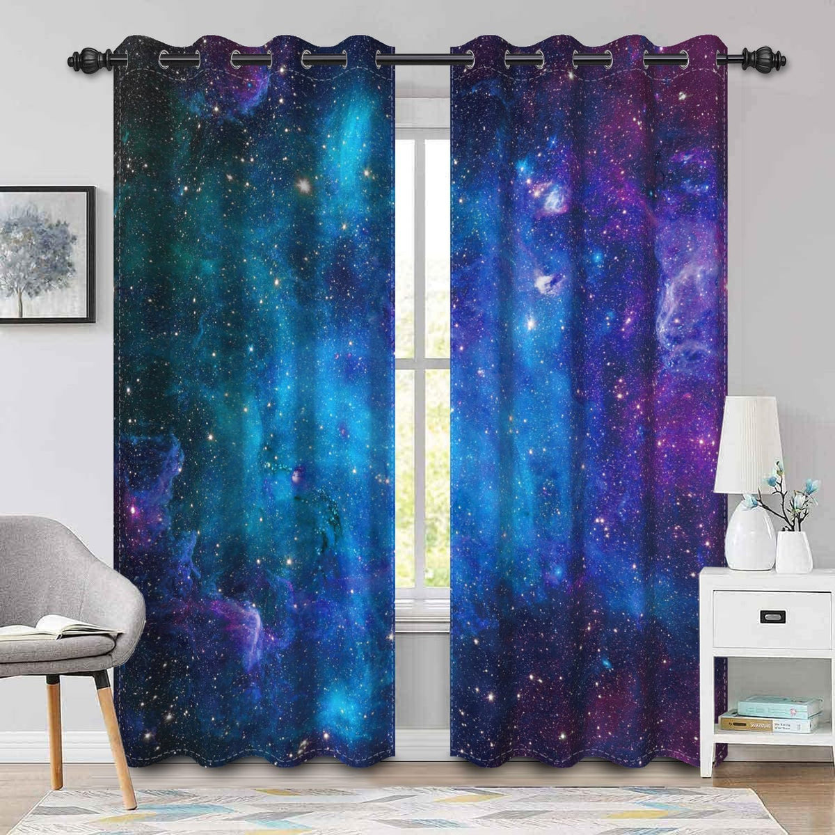 galaxy outer space blackout curtains for bedroom boys shown in use