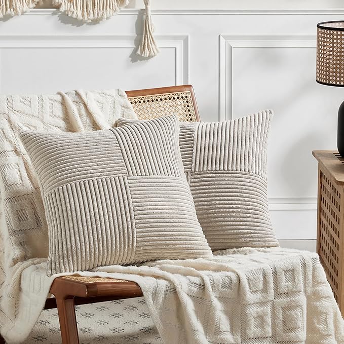 Fancy Homi 2 Packs Neutral Taupe Samll Decorative Throw Pillow Covers 12x12 Inch by Fancy+Homi