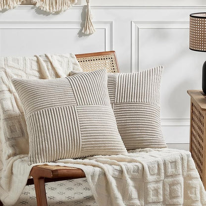 Fancy Homi 2 Packs Neutral Taupe Euro Decorative Throw Pillow Covers 26x26 Inch by Fancy+Homi