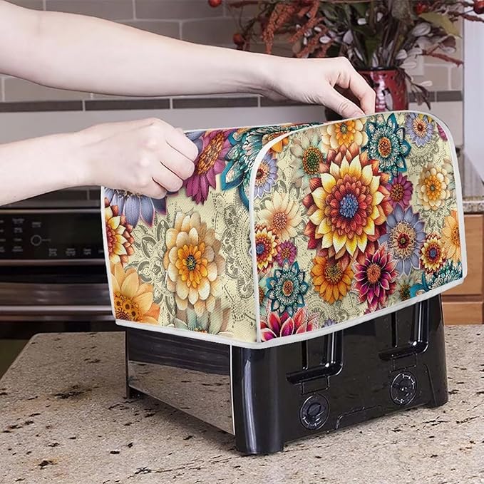 Bright Floral Blender Cover Toaster Cover Boho Mandala Floral 4 Slice Coffee - Image 5