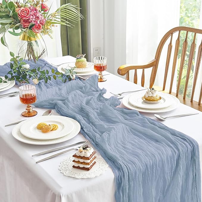 IVAPUPU 6 Pcs Cheesecloth Table Runner - 10ft Dusty Blue Boho Gauze Cheese - Image 8