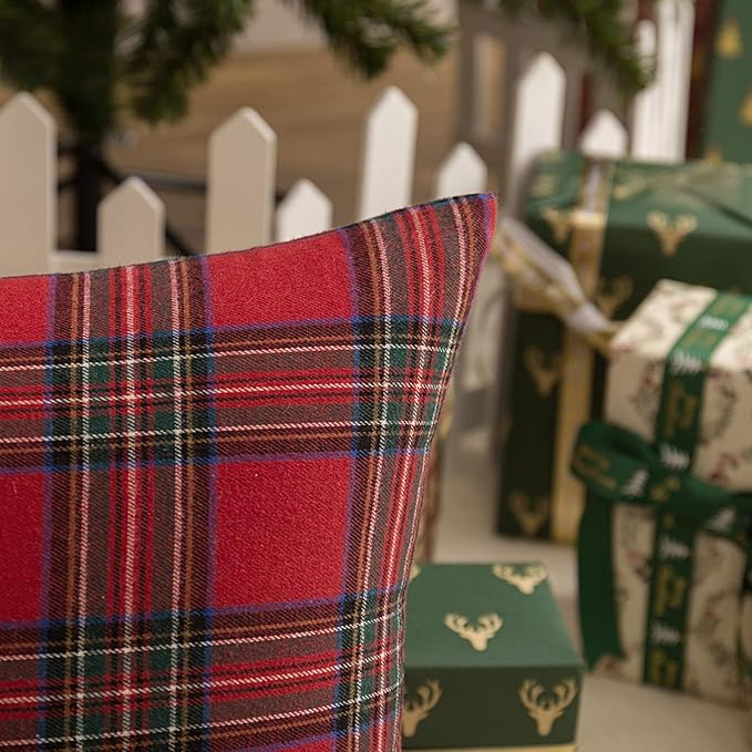 AQOTHES Pack of 2 Christmas Plaid Decorative Throw Pillow Covers Scottish - Image 6