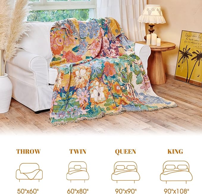 MSGKV Boho Throw Blanket for Bed 60"x80" Cotton Floral Twin Size Couch Blankets - Image 6