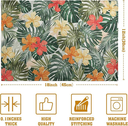 Tropical Palm Leaves Table Mats Set of 4 Summer Watercolor Hibiscus Flower Leaf - Image 4