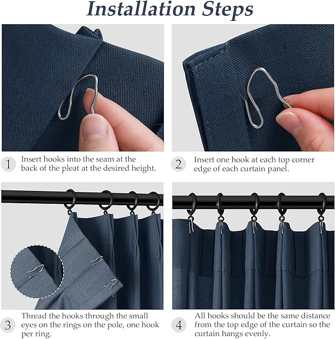 Denim Blue Pinch Pleated Linen Curtains 96 Inch Length 2 Panels - Image 7