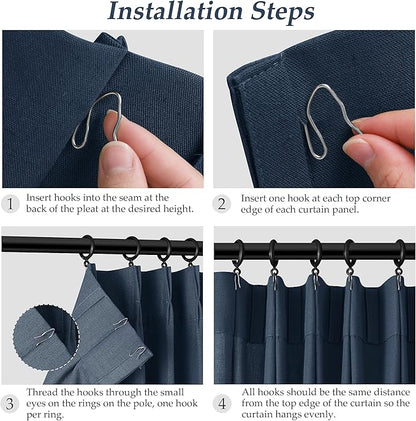 Denim Blue Pinch Pleated Linen Curtains 96 Inch Length 2 Panels - Image 7