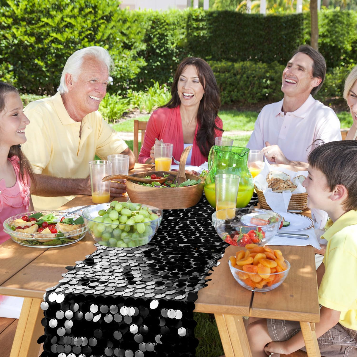 3 Packs Black Sequin Table Runner 12 x 108 Inch Glitter Rectangle Big Sequin Table Runner for Wedding Party Birthday Christmas Halloween Decoration