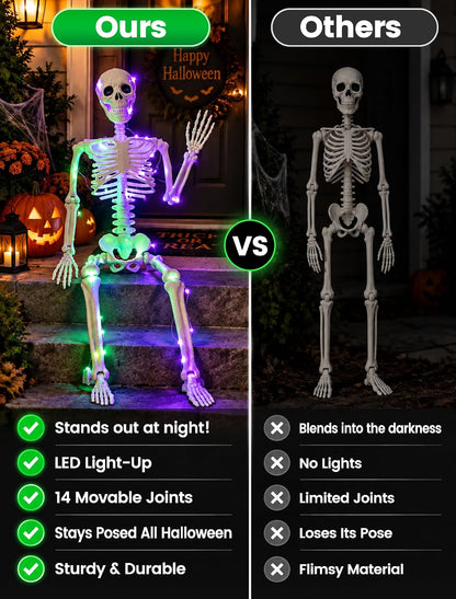 3 FT Light up Skeleton Halloween Decor: 36inch Posable Skeleton for Outdoor
