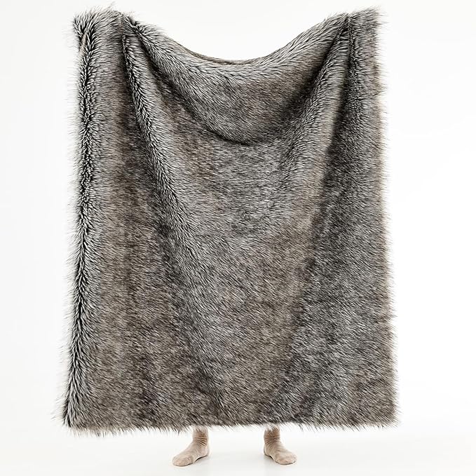 HORIMOTE HOME Luxury Plush Faux Fur Throw Blanket, Long Pile Grey - Image 3