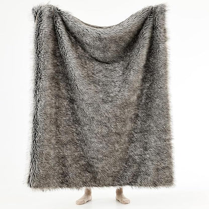 HORIMOTE HOME Luxury Plush Faux Fur Throw Blanket, Long Pile Grey - Image 3