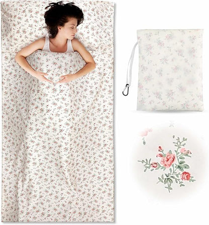 Sleeping Bag Liner 100% Cotton for Women Adult, 86 x 41 Pastoral Floral Cotton by Remagr