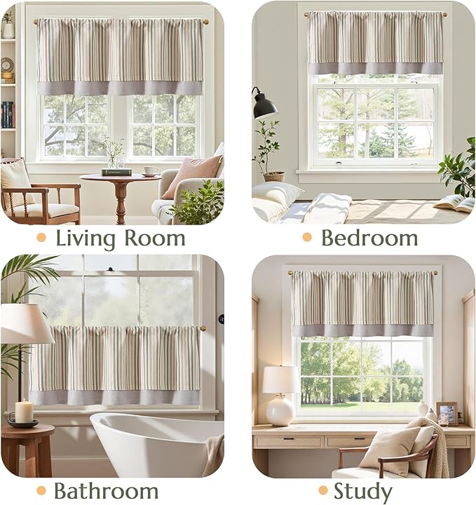 jinchan Colorful Striped Linen Double Layer Valance Christmas Pinstripe Cafe - Image 4