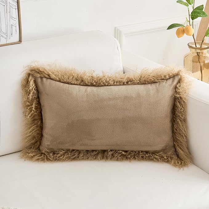 Genuine Mongolian Lamb Fur Pillow Cover – 12"x20" Rectangular Cushion Case – - Image 6