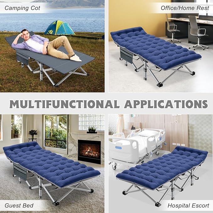 ABORON Camping Cot for Adult 28" Extra Wide, Heavy-Duty 1200D Oxford Cot for - Image 5