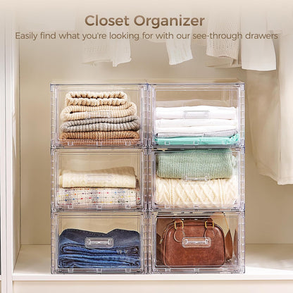 vtopmart 4 pack clear stackable closet storage drawers showing dimensions