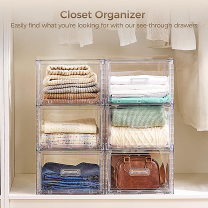 vtopmart 4 pack clear stackable closet storage drawers showing dimensions