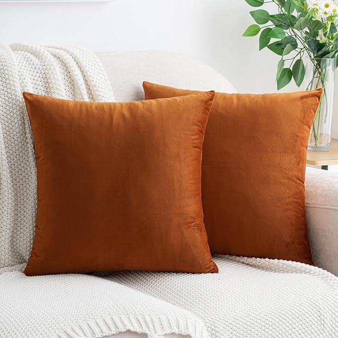 HWY 50 Burnt Orange Velvet Throw Pillow Covers 16x16 Inch by HWY50