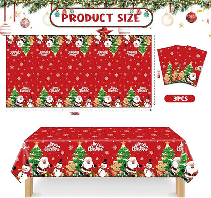 YQUQWN 3 PCS Christmas Tablecloth Plastic Disposable Waterproof Red Table Cover - Image 2