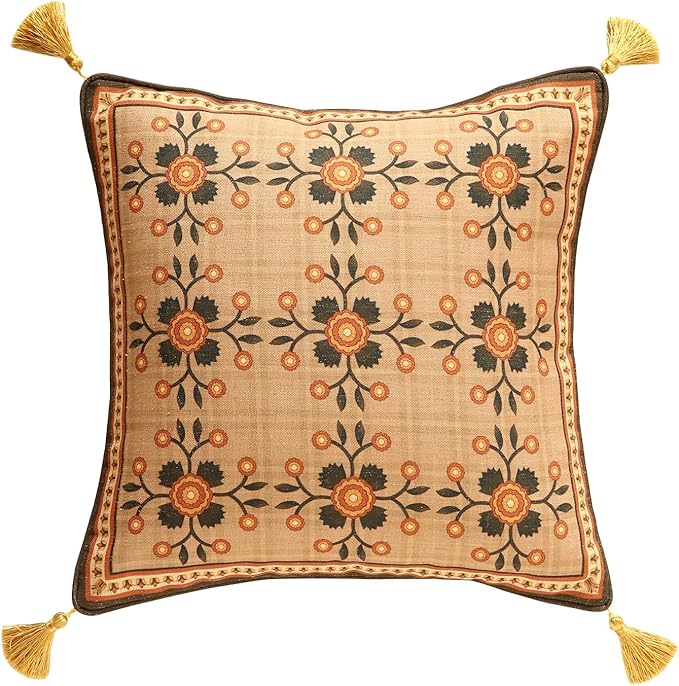 Brown SquareThrow Pillow Covers, Floral Farmhouse Linen Accent Pillows Cover by bilingaier