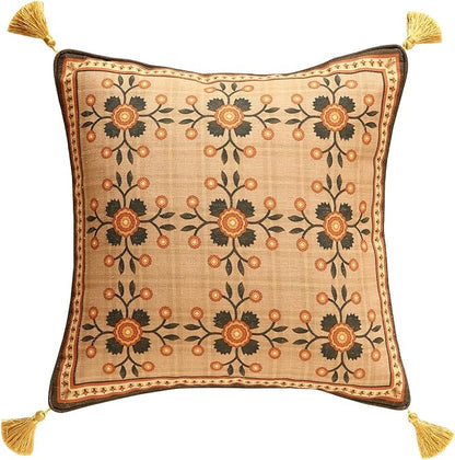 Brown SquareThrow Pillow Covers, Floral Farmhouse Linen Accent Pillows Cover by bilingaier