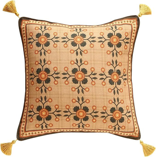 Brown SquareThrow Pillow Covers, Floral Farmhouse Linen Accent Pillows Cover by bilingaier