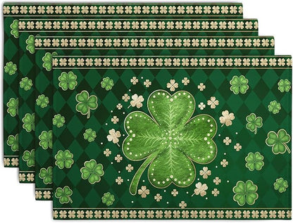 Green Shamrock St Patricks Day Placemats Set of 4 Lucky Clover Plaid Check by Wnoesat