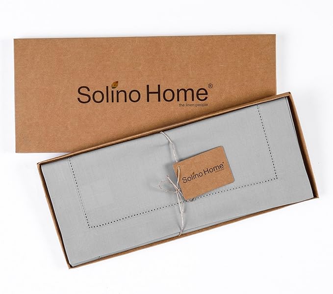 Solino Home Cotton Linen Light Grey Table Runner 132 Inches Long - Image 4