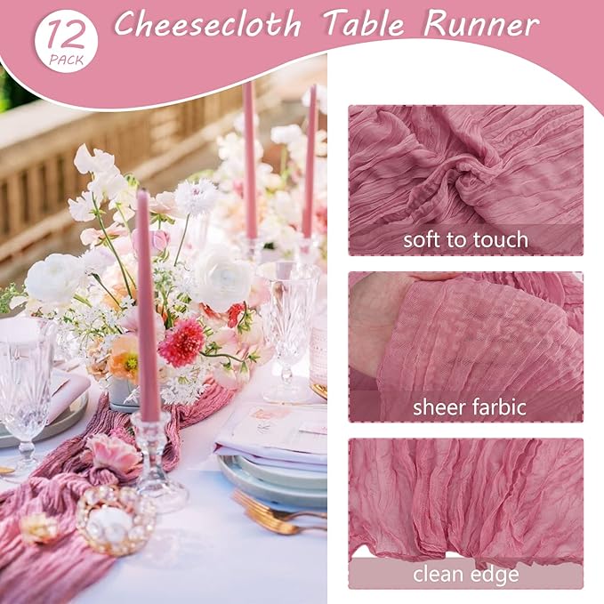 12 Pack 10Ft Cheesecloth Table Runner 35x120 Inch Boho Gauze Table Runner - Image 4