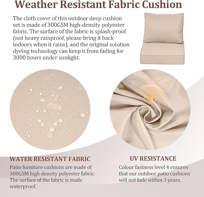 Outdoor Deep Seat Cushions for Patio Furniture Set of 2, Waterproof Outdoor - Image 3