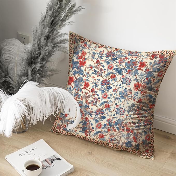 Bohemian Pillow Covers | Vintage Floral & Carpet Design | Double Sided Blue - Image 4