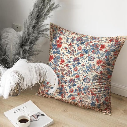 Bohemian Pillow Covers | Vintage Floral & Carpet Design | Double Sided Blue - Image 4