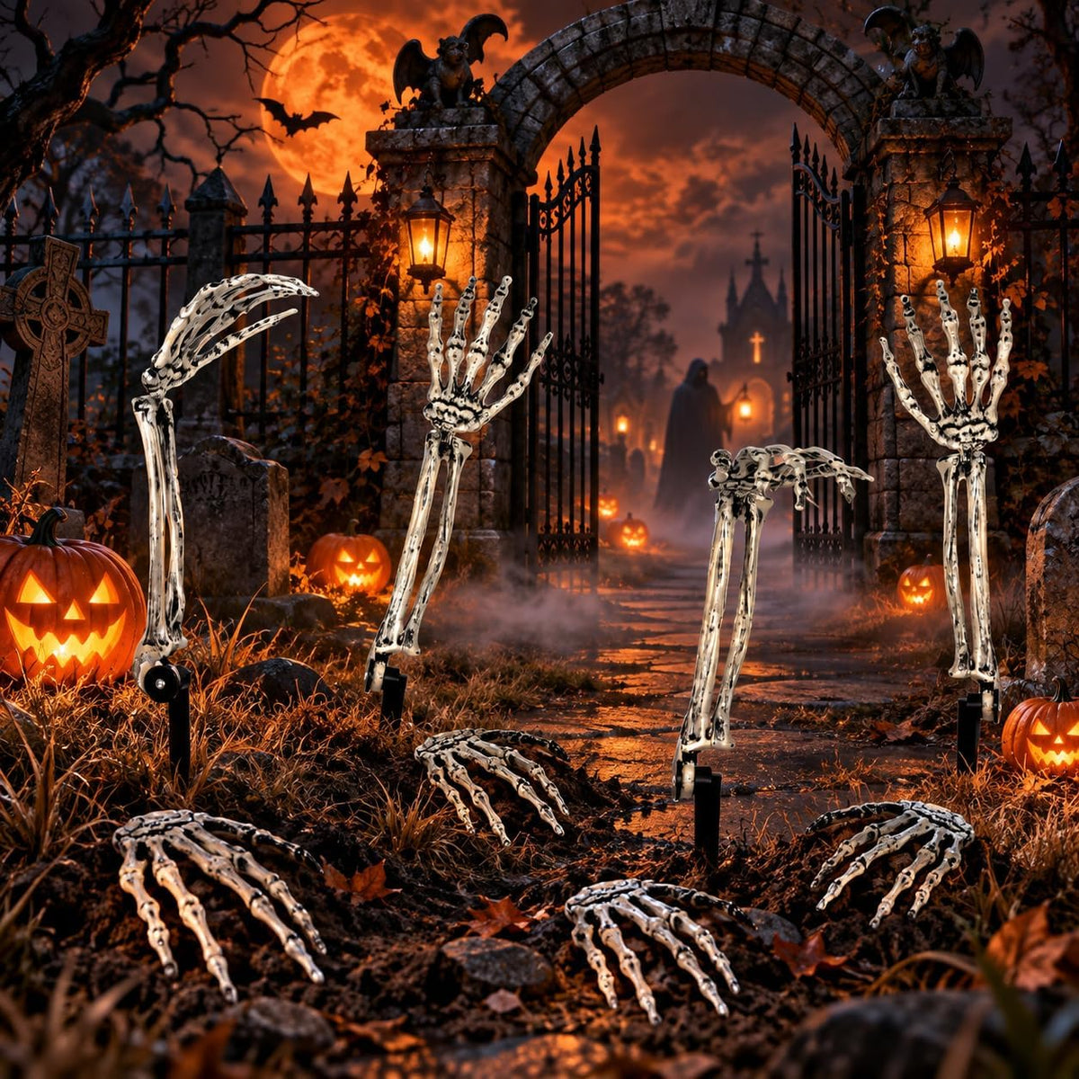 12 PCS Halloween Skeleton Hands Arms Stakes, Realistic Groundbreaker Skeleton Hands with Stakes, Outdoor Halloween Decorations for Lawn, Graveyard, Garden, Tombstones, Haunted House Home Yard Decor