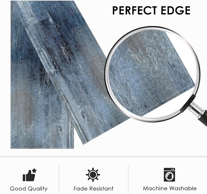 Emvency Farmhouse Style Table Runner, Abstract Art Painting Denim Blue Dining - Image 2