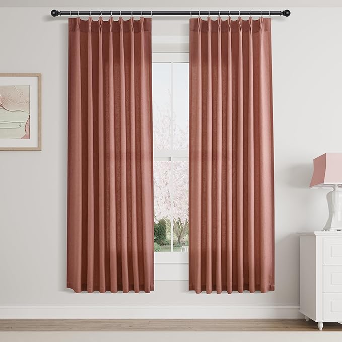 Canyon Rose Pinch Pleated Linen Curtains 63 Inch Length 2 Panels by Aersas