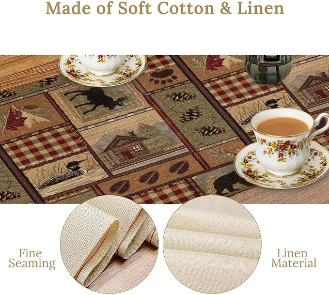 Rustic Deer Bear Table Runner, Vintage Bear Country Cabin Farmhouse Table Runner - Image 4