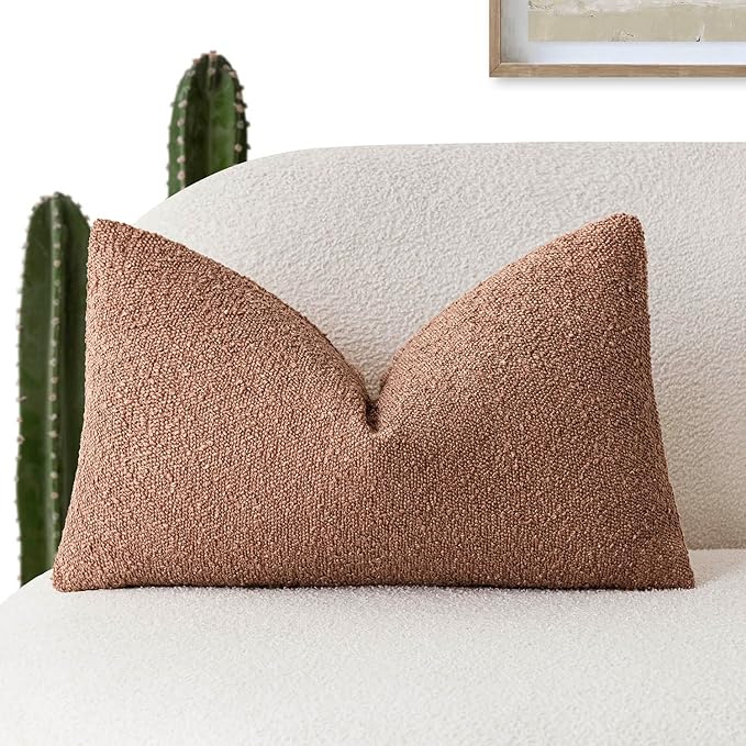 Foindtower Decorative Textured Boucle Throw Pillow Covers Accent Solid Lumbar by Foindtower