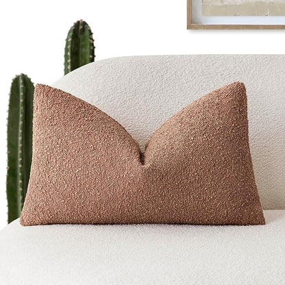 Foindtower Decorative Textured Boucle Throw Pillow Covers Accent Solid Lumbar by Foindtower