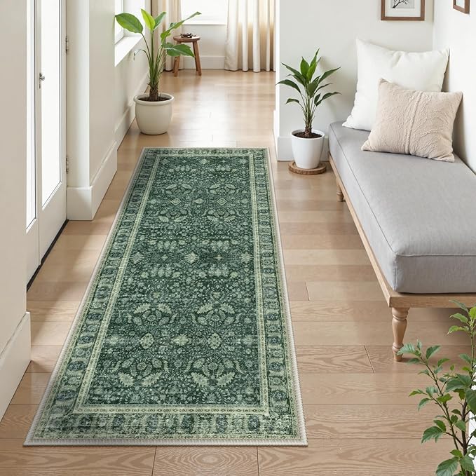 Lahome Vintage 2x5 Green Kitchen Runner Rugs Non Skid Washable, Boho Runner Rug - Image 7