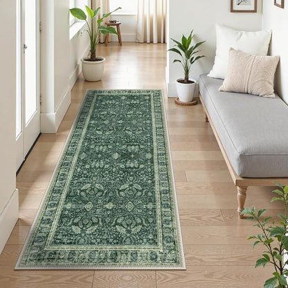 Lahome Vintage 2x5 Green Kitchen Runner Rugs Non Skid Washable, Boho Runner Rug - Image 7