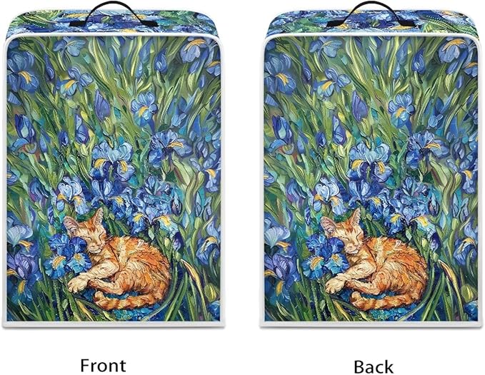 Cute Iris Cat Coffee Maker Cover – Dust Protection Stain Resistant Washable - Image 2