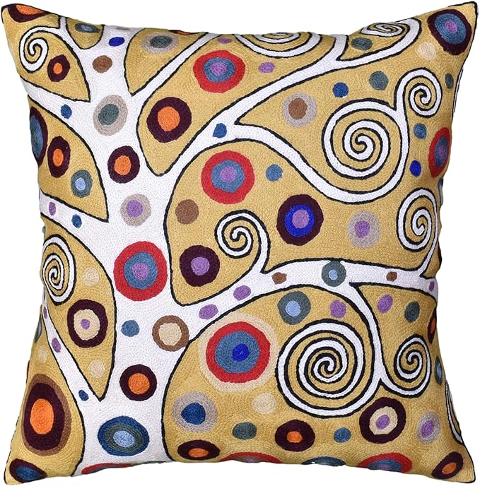 Decorative Pillow Cover Tree of Life Yellow Gold Pillows Botanical Yellows by Kashmir+Designs