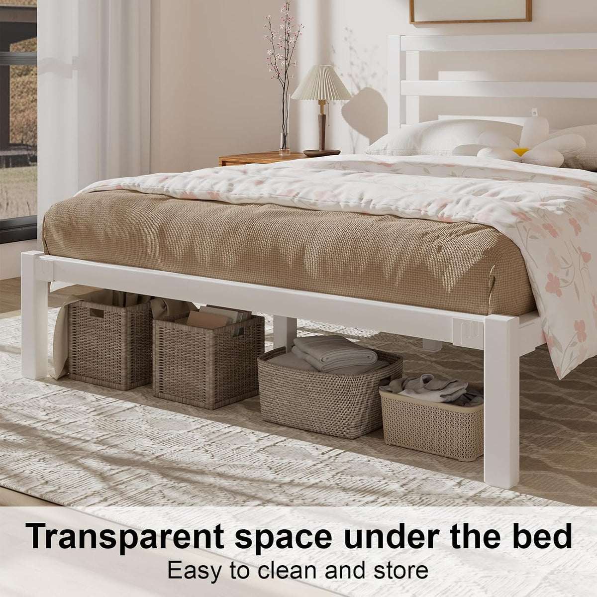 queen metal platform bed frame with headboard, stable, view 11