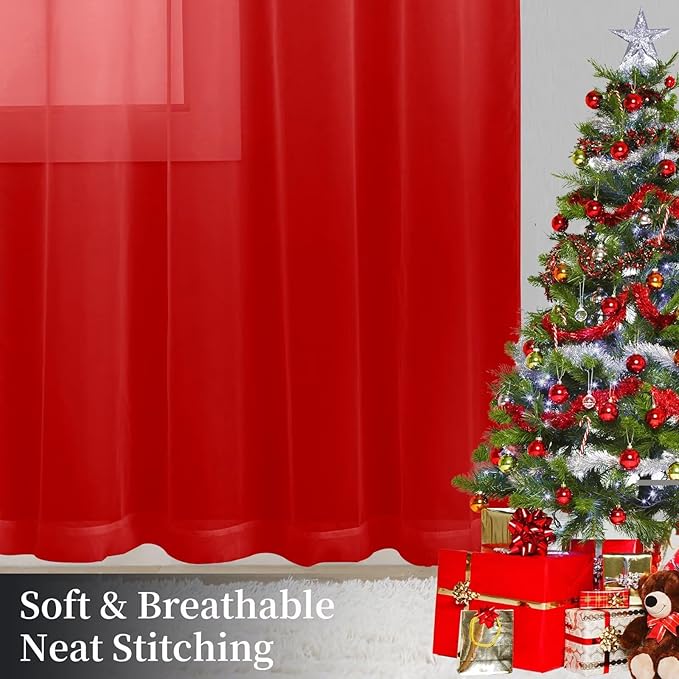 Sheer Curtains 54 Inches Long 2 Panels, Rod Pocket Short Curtain - Image 8