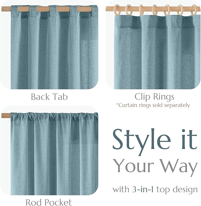 jinchan Blue Linen Blend Curtains 96 inch Length 2 Panels - Image 5