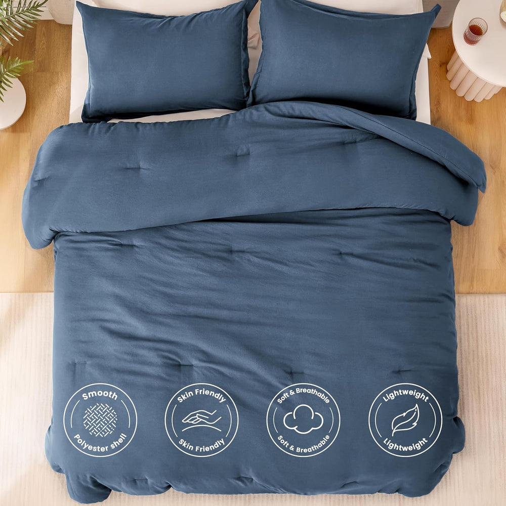 Love's cabin Navy Blue King Size Comforter Set, 3-Piece Prewashed Bed Set