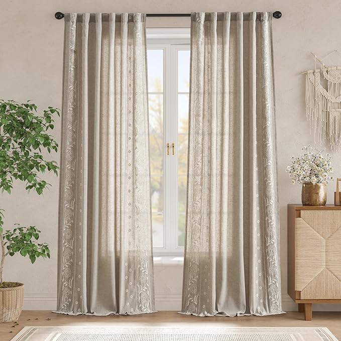 jinchan Winslow Linen Curtains for Bedroom 96 Inches Length Embroidered - Image 3