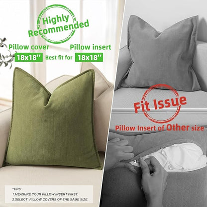 ZWJD Olive Green Pillow Covers 18x18 Set of 2 Chenille Throw Pillow Covers - Image 3